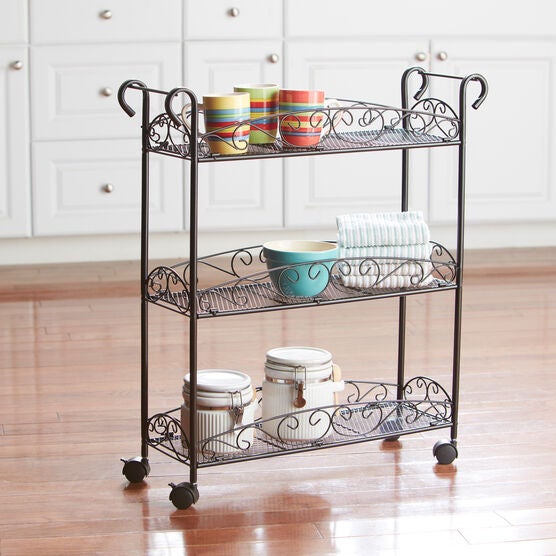 3-Tier scroll Rolling Cart, BLACK