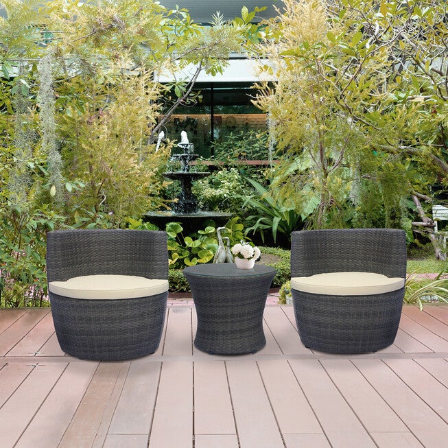 Flori 3 Pieces Swivel Bistro Set with Cushions, BROWN, hi-res image number null