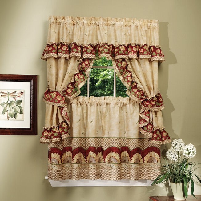 Sunflower Cottage Window Curtain Set, ANTIQUE, hi-res image number 0