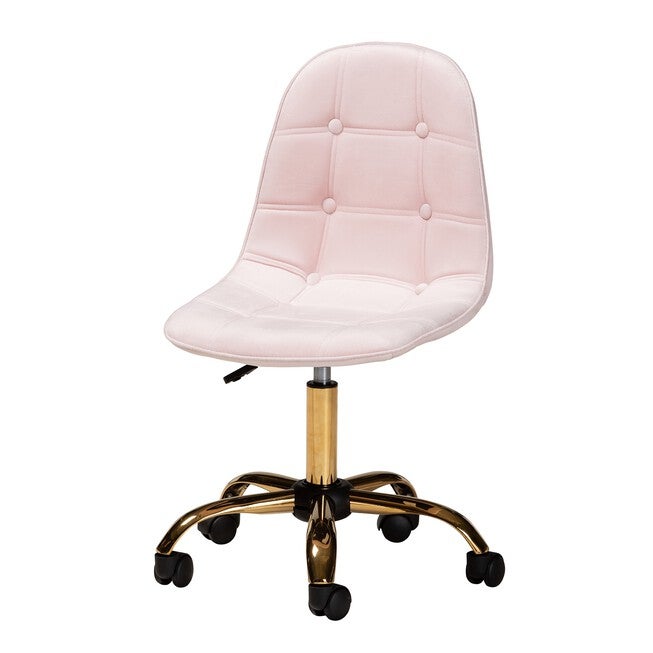 Kabira Contemporary Glam And Luxe Blush Pink Velvet Fabric And Gold Metal Swivel Office Chair, BLUSH PINK GOLD, hi-res image number 0