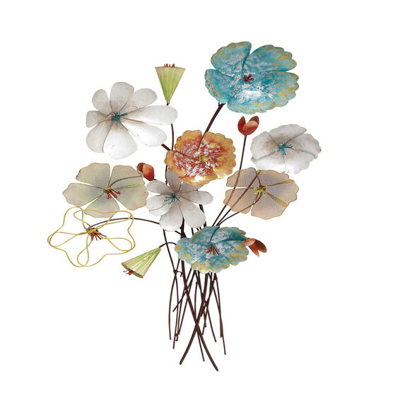 Multi Colored Metal Eclectic Floral Wall Decor, MULTI, hi-res image number null