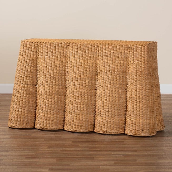 Palm Bohemian Honey Scallop Rattan Console Table, , alternate image number null