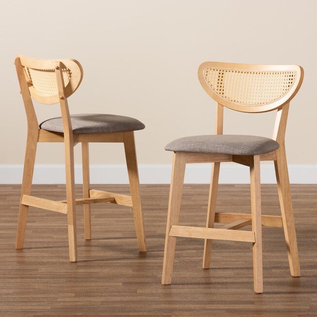 Dannell Mid-Century Modern Grey Fabric and Natural Oak Finished Wood 2-Piece Counter Stool Set, , alternate image number 19