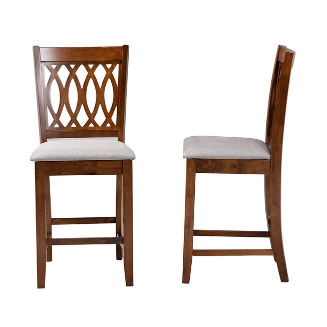 Florencia Modern Beige Fabric And Espresso Brown Finished Wood Counter Stool, , alternate image number null