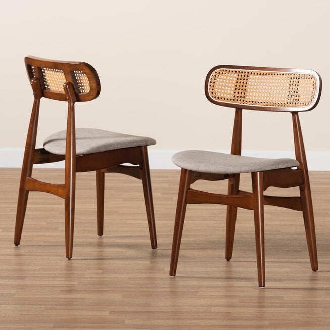 Tarana Mid-Century Modern Grey Fabric And Walnut Brown Finished Wood 2-Piece Dining Chair Set, , alternate image number 6