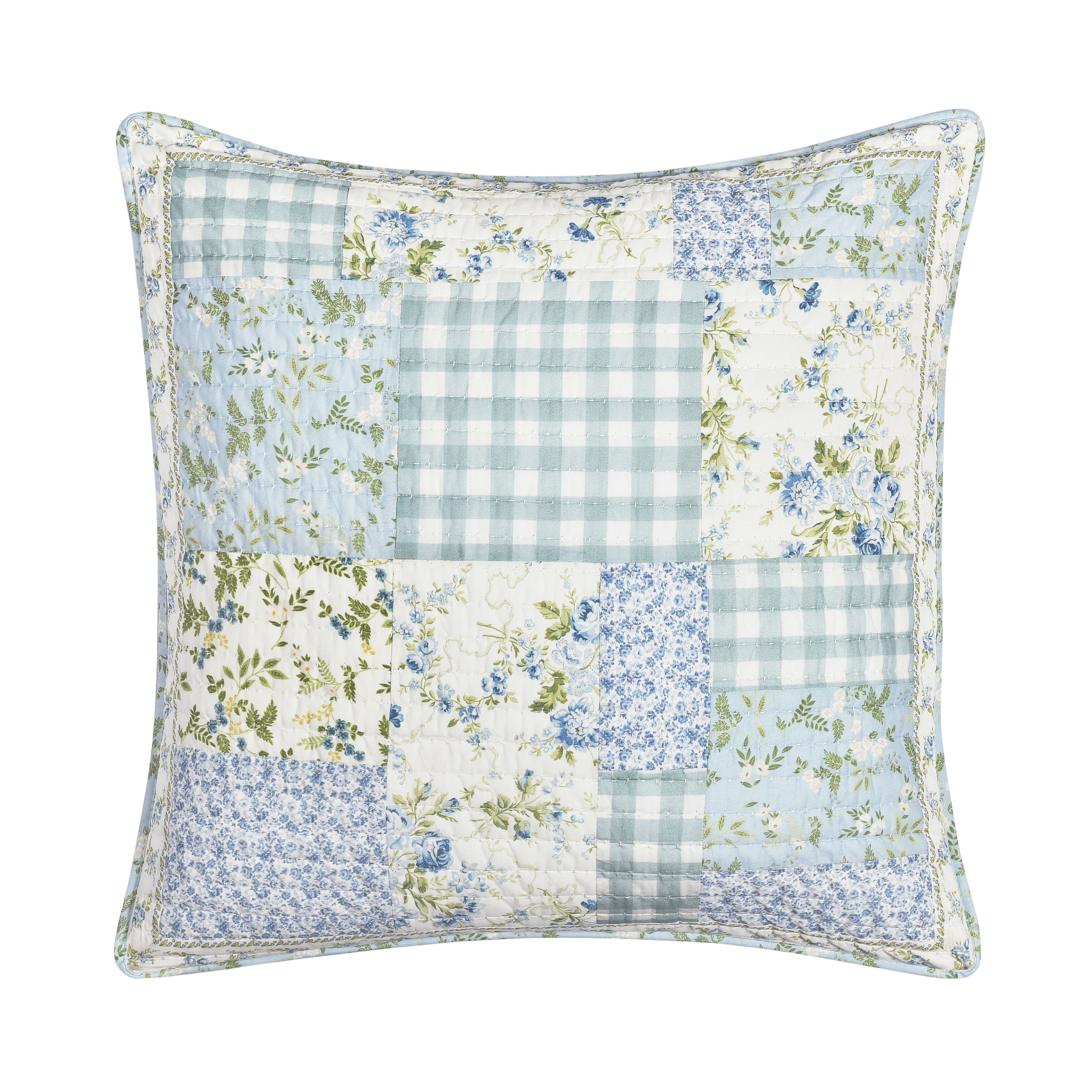 KARALENA 20 inches SQUARE QUILTED DECORATIVE THROW PILLOW, BLUE, hi-res image number 0