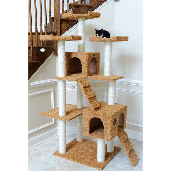 Multi-Level 74 inches Real Wood Cat Tree Furniture With Sratchhing Posts, , alternate image number 2