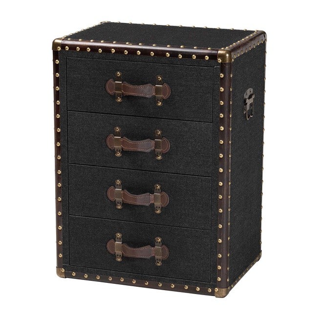 Jaelyn Vintage Black Canvas 4-Drawer End Table, BLACK, alternate image number 1