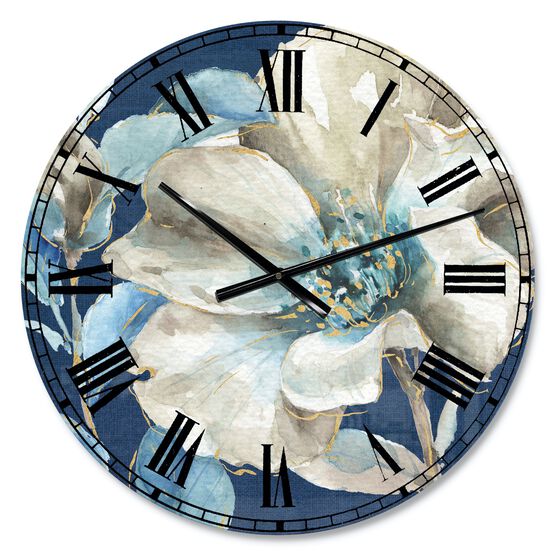 Indigold Watercolor Flower I Traditional Wall Clock, BLUE, hi-res image number null