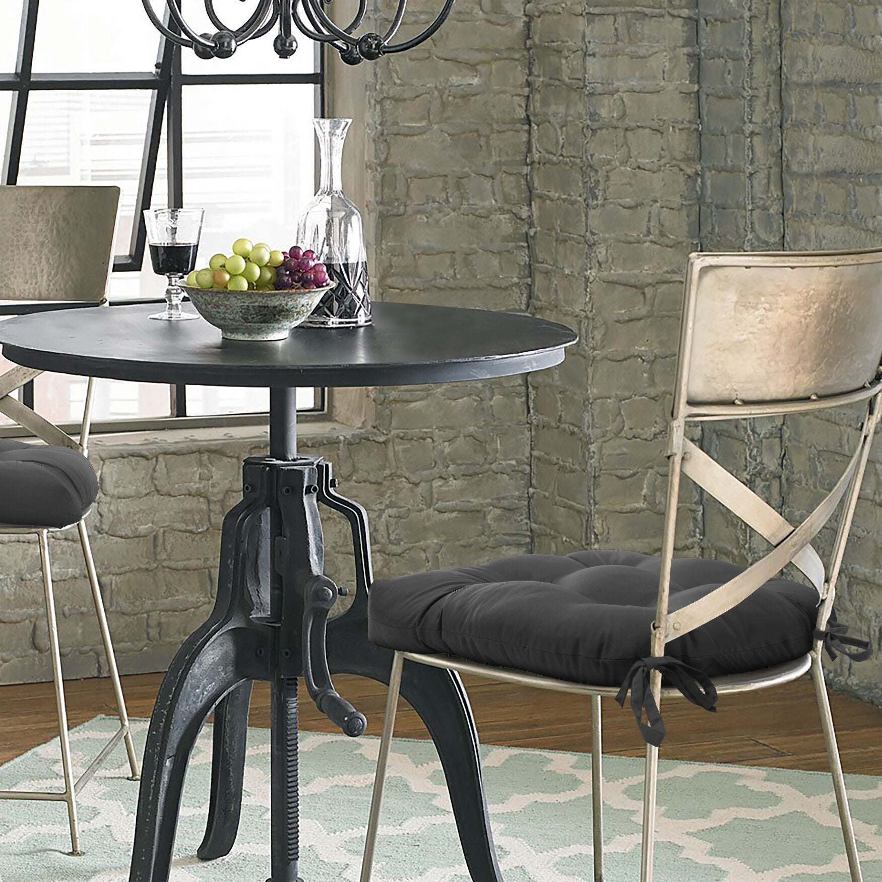 Tufted Chair Pad Pack Of 2 15 X 15, BLACK, hi-res image number 0