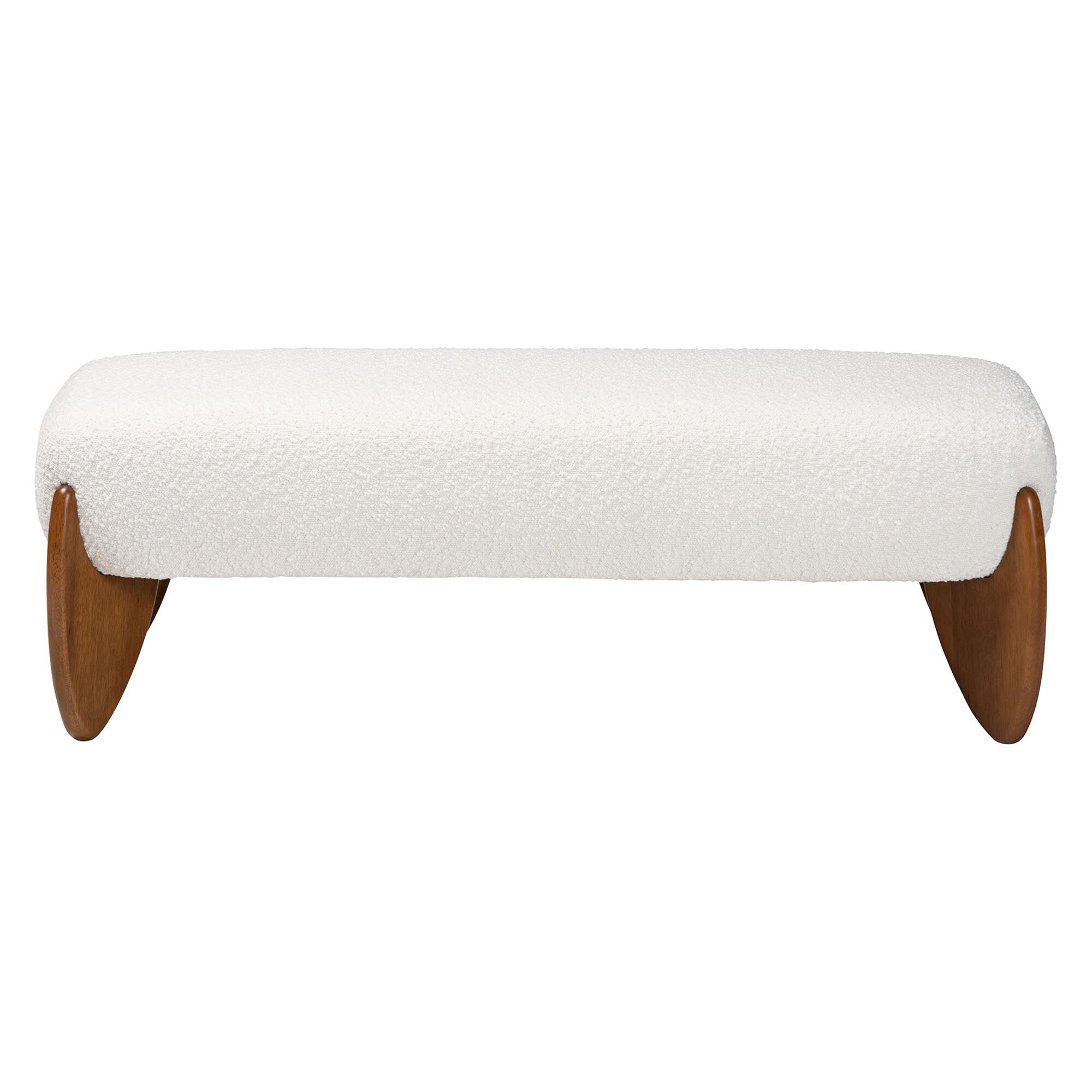 Vinicio Mid-Century Modern Cream Boucle Accent Bench, BROWN, alternate image number 2