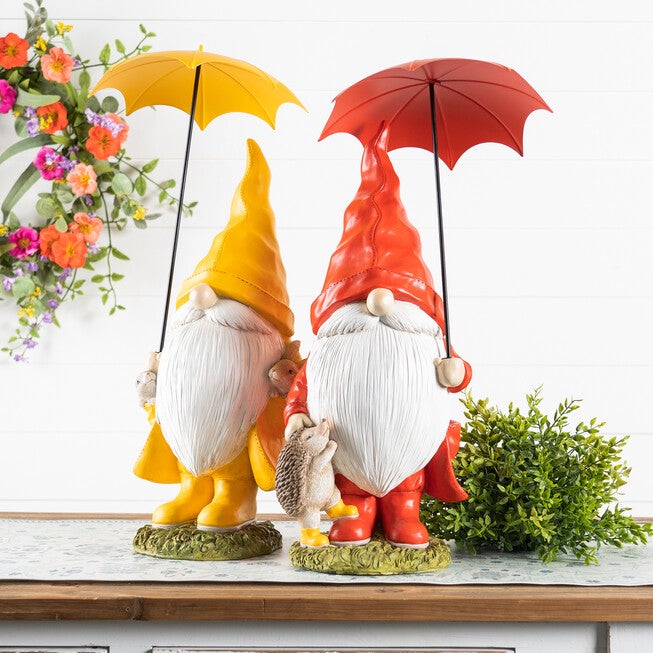 Garden Gnome With Umbrella And Woodland Animals (Set Of 2), , alternate image number null