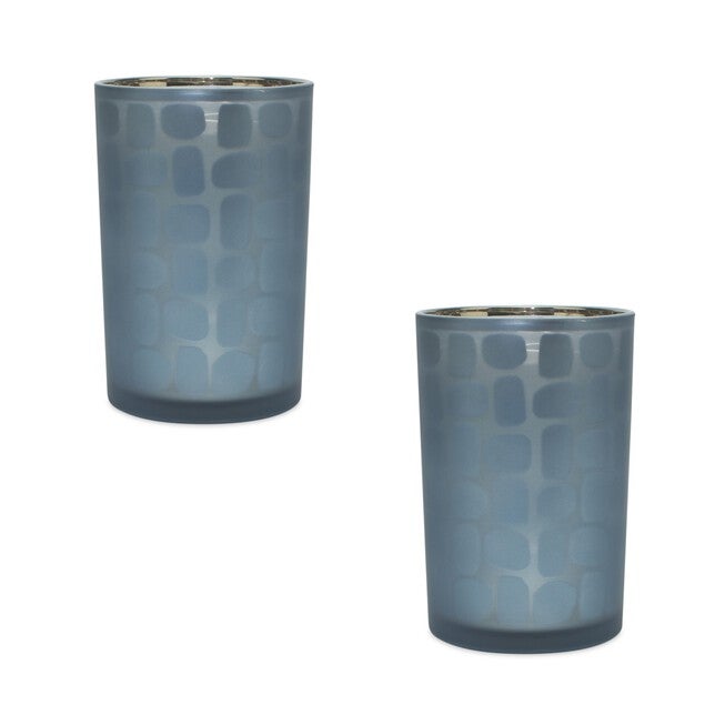 Candle Holder (Set of 2) 4.75 inchesD x 7.25 inchesH Glass, BLUE, hi-res image number null