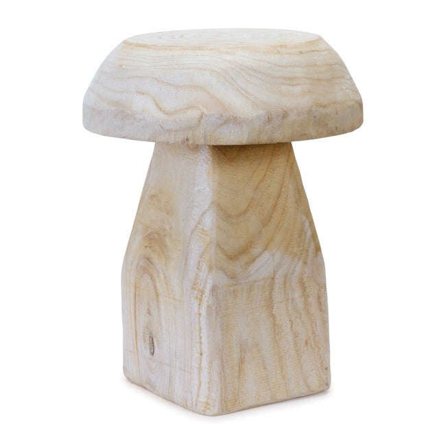 Wood Mushroom Stool 15.5 inchesH, BEIGE, hi-res image number null