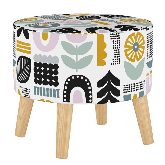 Helsinki Block Round Ottoman with Splayed Legs, LAVENDER MULTI, hi-res image number 0