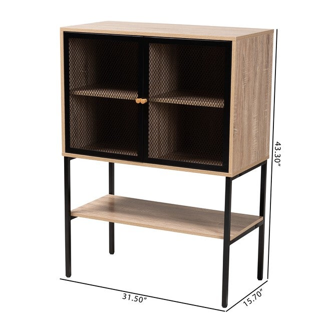 Asher Modern Industrial Natural Brown Finished Wood And Black Metal 2-Door Sideboard, , alternate image number 9