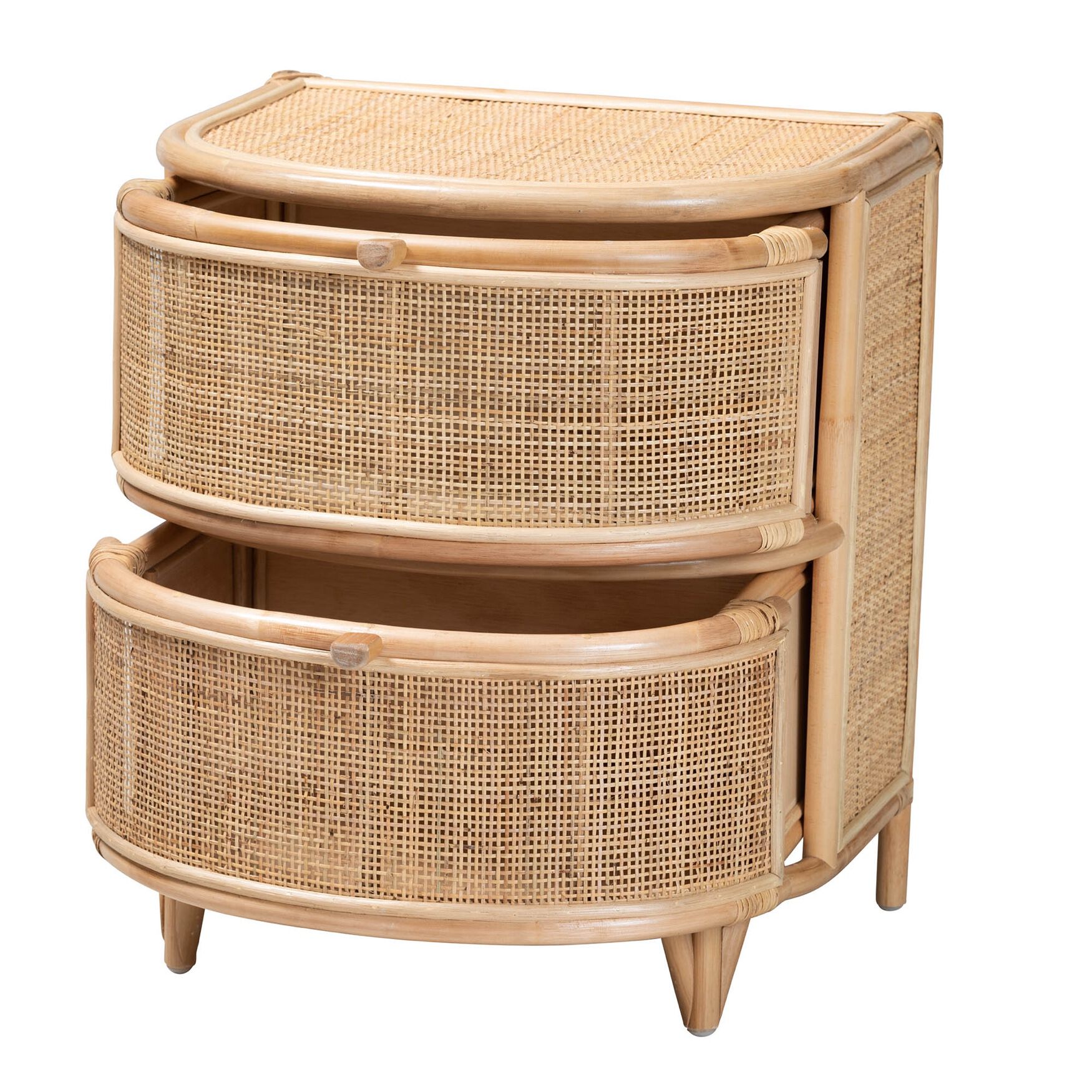 Oleta Modern Bohemian Natural Brown Rattan 2-Drawer Nightstand, , on-hover image number 1