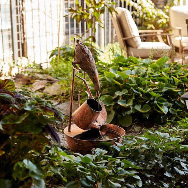 Rustic Metal Fountain With Duck And Watering Can 33 inchesH, , alternate image number null