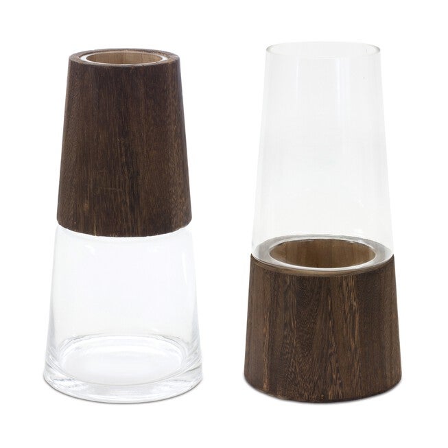 Vase (Set of 2) 5.5 inchesD x 11 inchesH, 5.5 inchesD x 11 inchesH Glass/Wood, BROWN/CLEAR, hi-res image number null