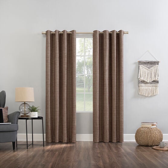 Kline Tweed Thermal 100% Blackout Grommet Panel, RUSSET, hi-res image number null
