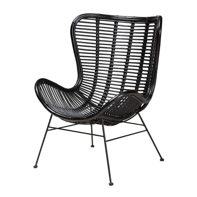 Colorado Modern Bohemian Rattan Accent Chair, BLACK, hi-res image number 0