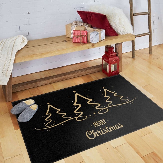 Calligraphy Trees Black Kitchen Rug, , alternate image number null