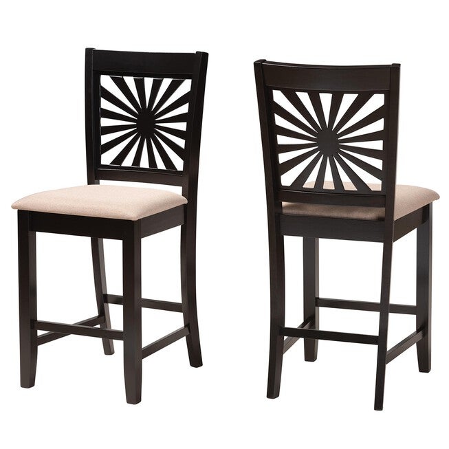 Olympia Modern Beige Fabric And Espresso Brown Finished Wood Counter Stool, BEIGE ESPRESSO BROWN, hi-res image number null