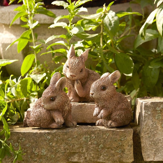 Mini Garden Bunny Rabbit Figurine (Set of 3), BROWN, alternate image number null