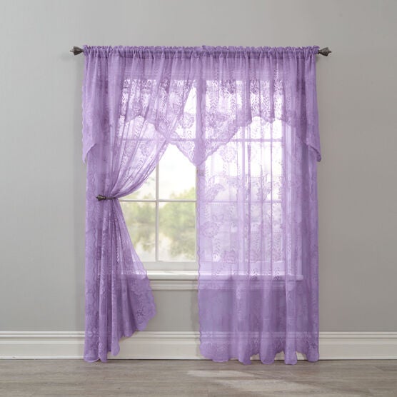 Ella Floral Lace Panel with Attached Valance, , on-hover image number null