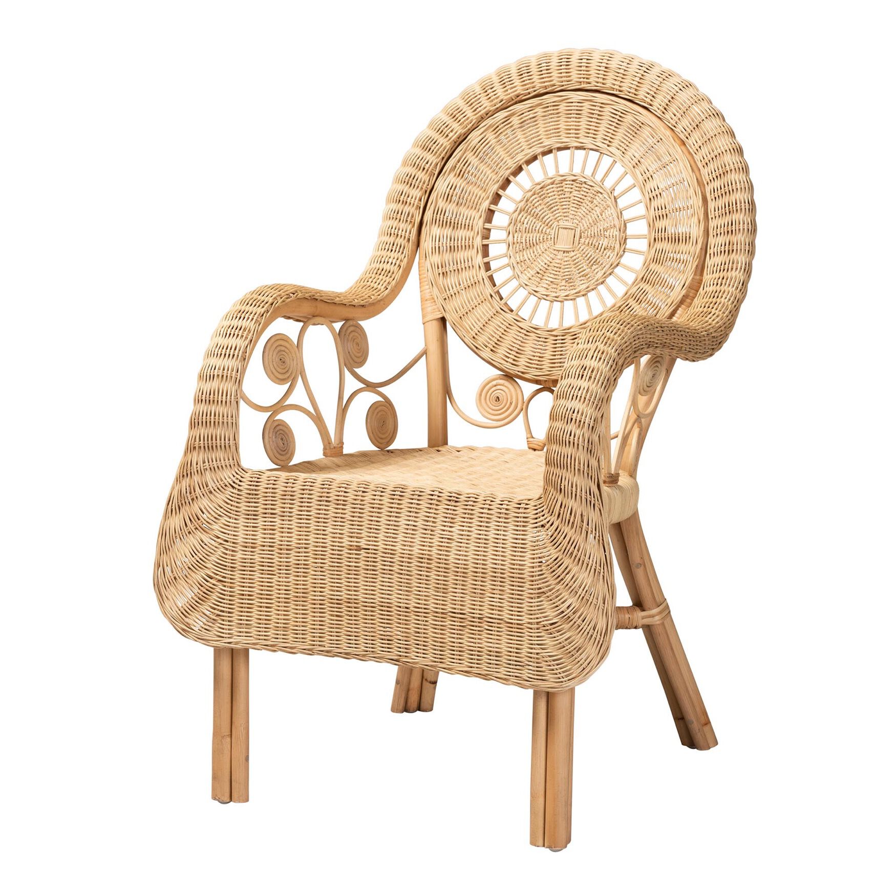 Putri Modern Bohemian Natural Rattan Arm Chair, NATURAL RATTAN, hi-res image number 0