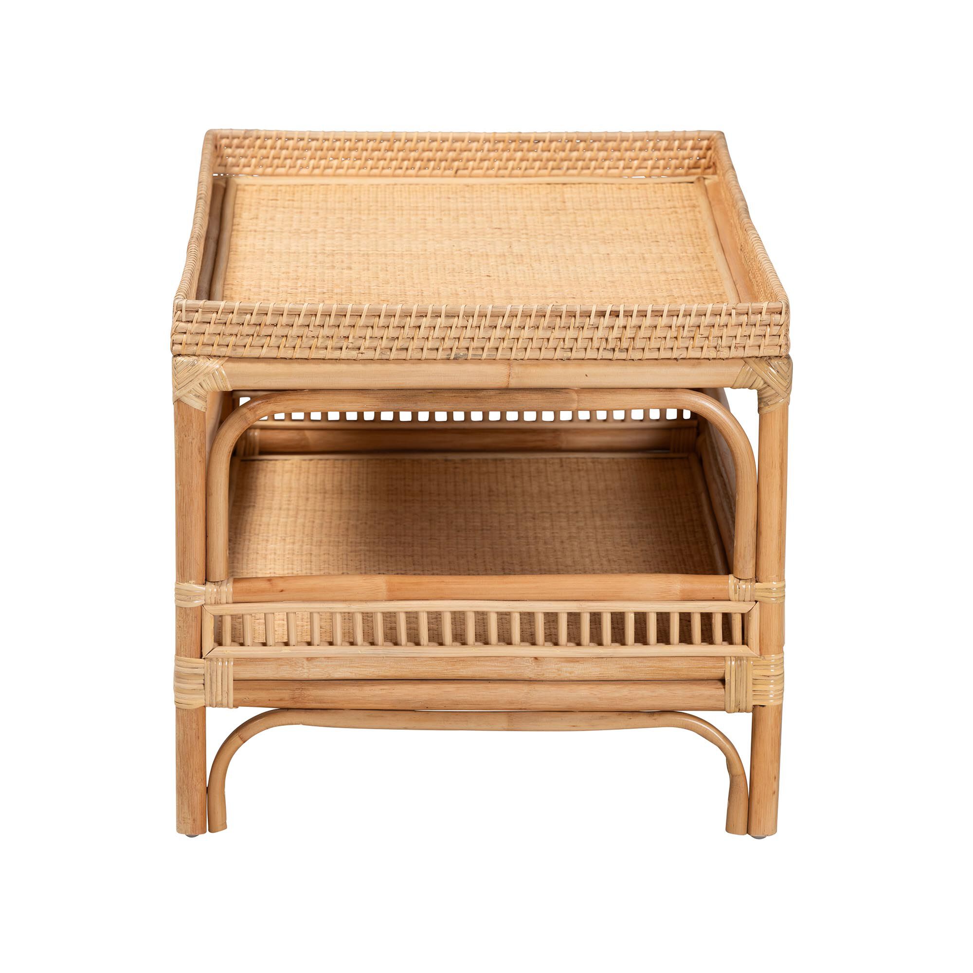 Lombok Modern Bohemian Natural Rattan Coffee Table, NATURAL, alternate image number 4