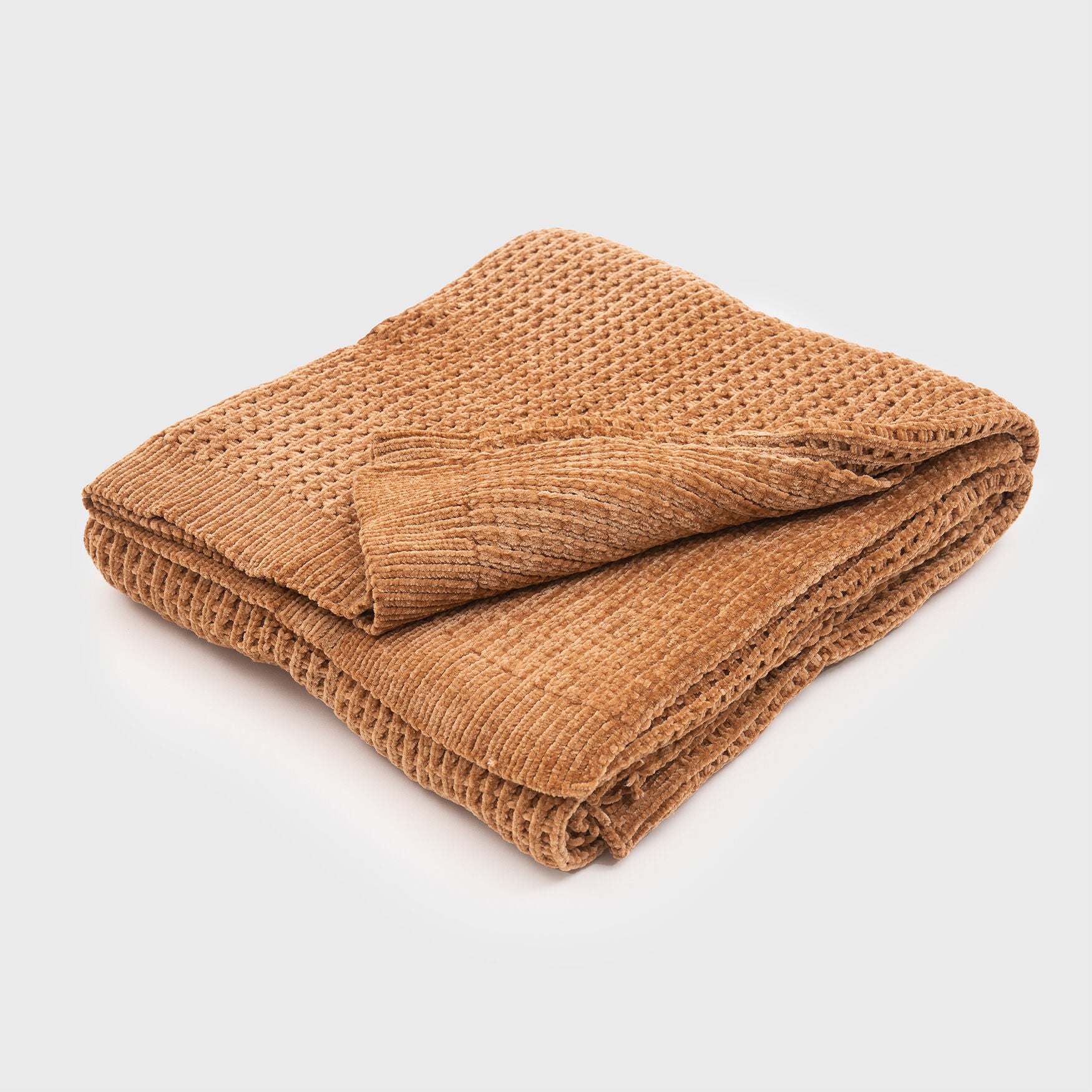 Shiny Waffle Chenille Knit Throw, GINGER, hi-res image number 0