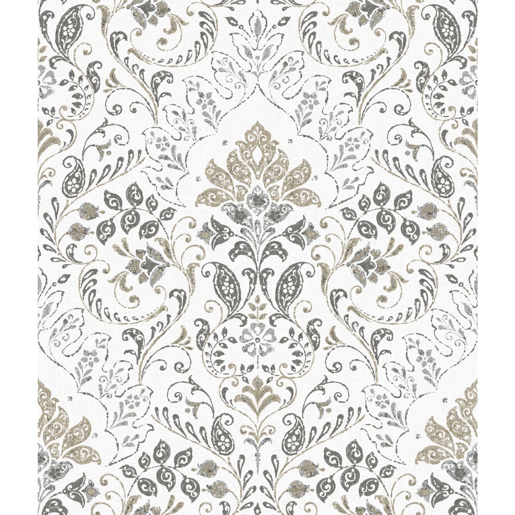 Peel And Stick Wallpaper, PERSIAN DAMASK GRAY, hi-res image number 0
