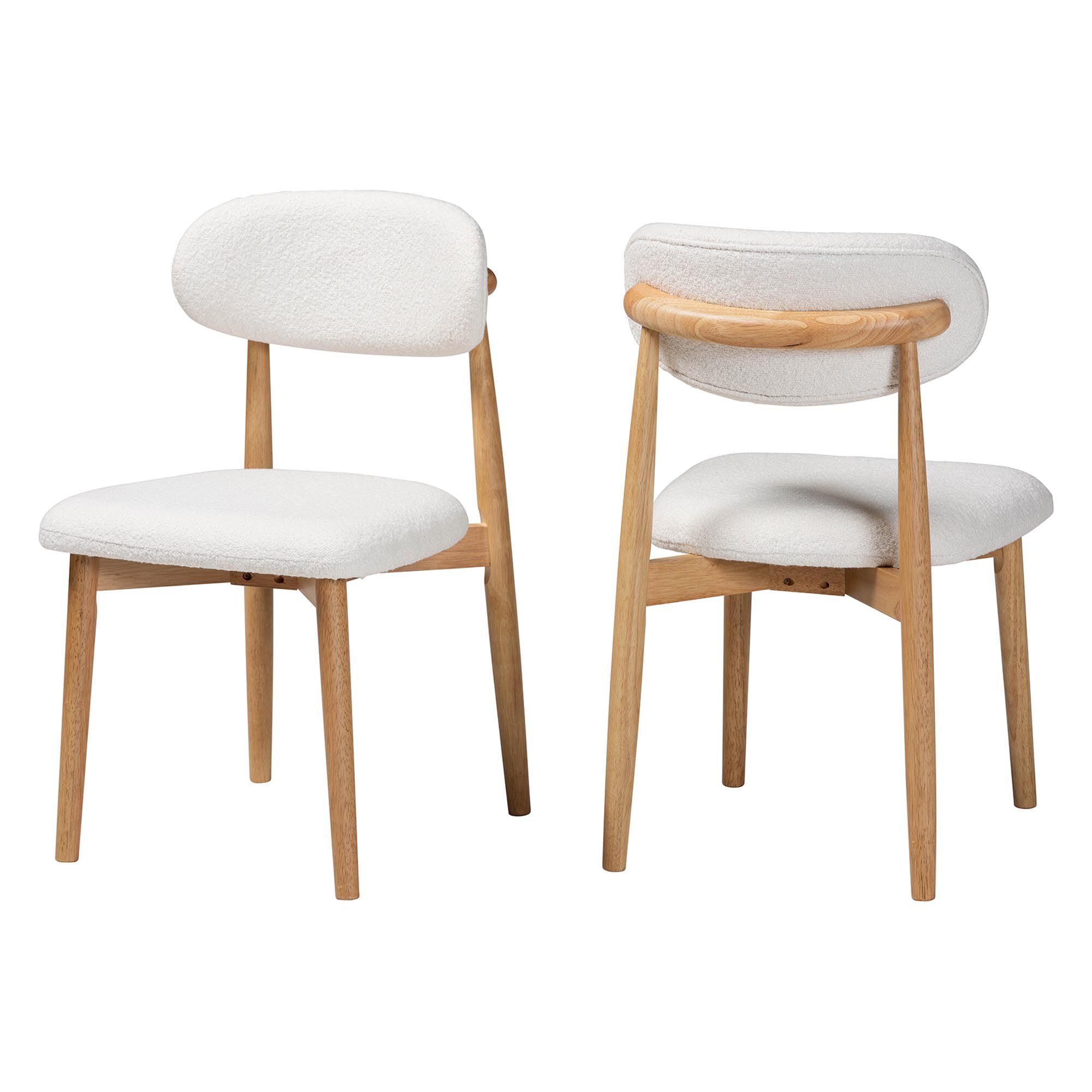 Wattsu Boucle Upholstered Dining Chair Set of 2- Mid-Century Modern Side Chair with Solid Wood Frame and Rounded Backrest, WHITE, alternate image number 1