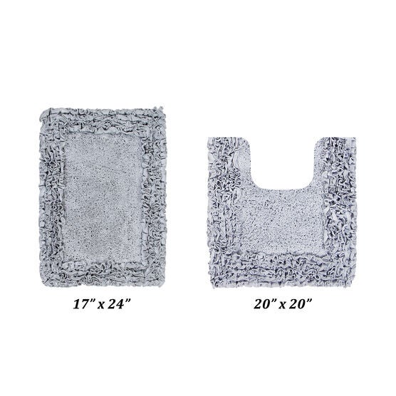 Shaggy Border Bath Rug Mat, 2 Pc Set (17" X 24" | 20" X 20"), SILVER, hi-res image number null
