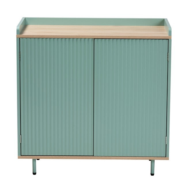 Tavita Mid-Century Modern Two-Tone Mint Green And Oak Brown Finished Wood 2-Door Sideboard Buffet, , alternate image number null