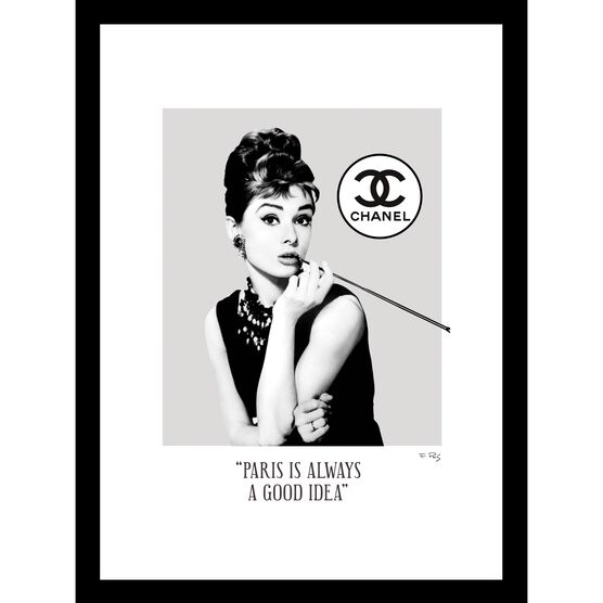 Audrey Hepburn Black/White 14" x 18" Framed Print, BLACK RED, hi-res image number null