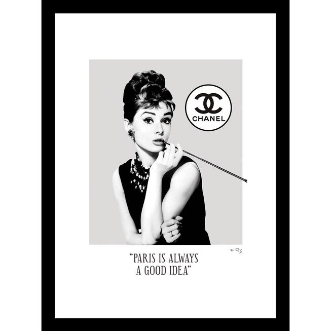 Audrey Hepburn Black/White 14 inches x 18 inches Framed Print, BLACK RED, hi-res image number null