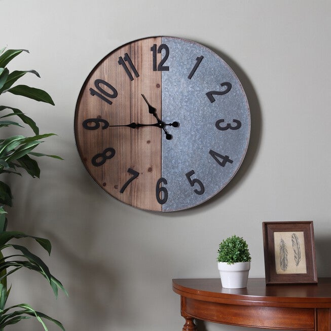 Gallen Industrial Wall Clock, WOOD, hi-res image number 0