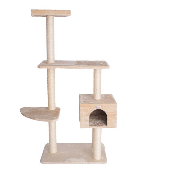 Gleepet 57" Beige Real Wood Cat Tree With Playhouse And Perch, , alternate image number null