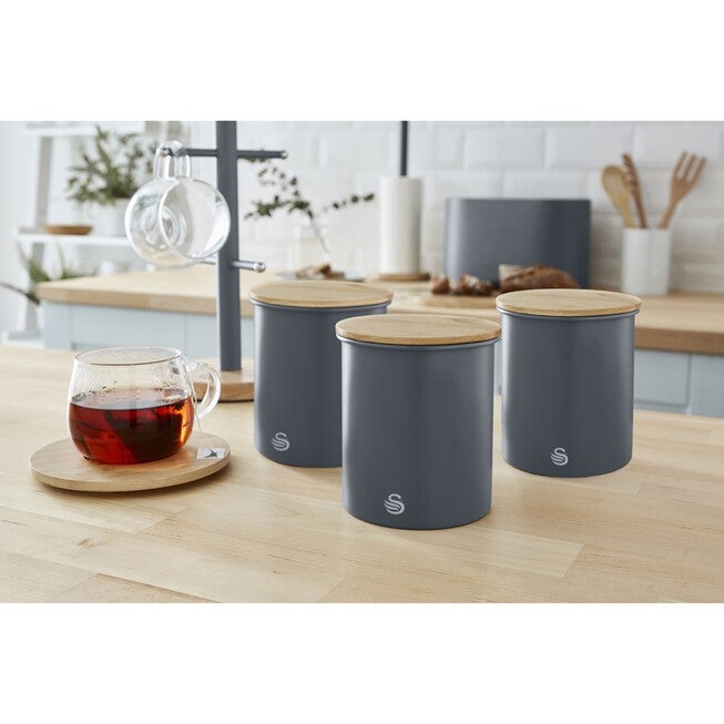 Nordic Set Of 3 Cannisters - Grey, GREY, hi-res image number null