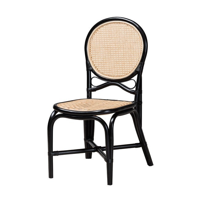 Ayana Mid-Century Modern Two-Tone Black And Natural Brown Rattan Dining Chair, BLACK NATURAL BROWN, hi-res image number 0