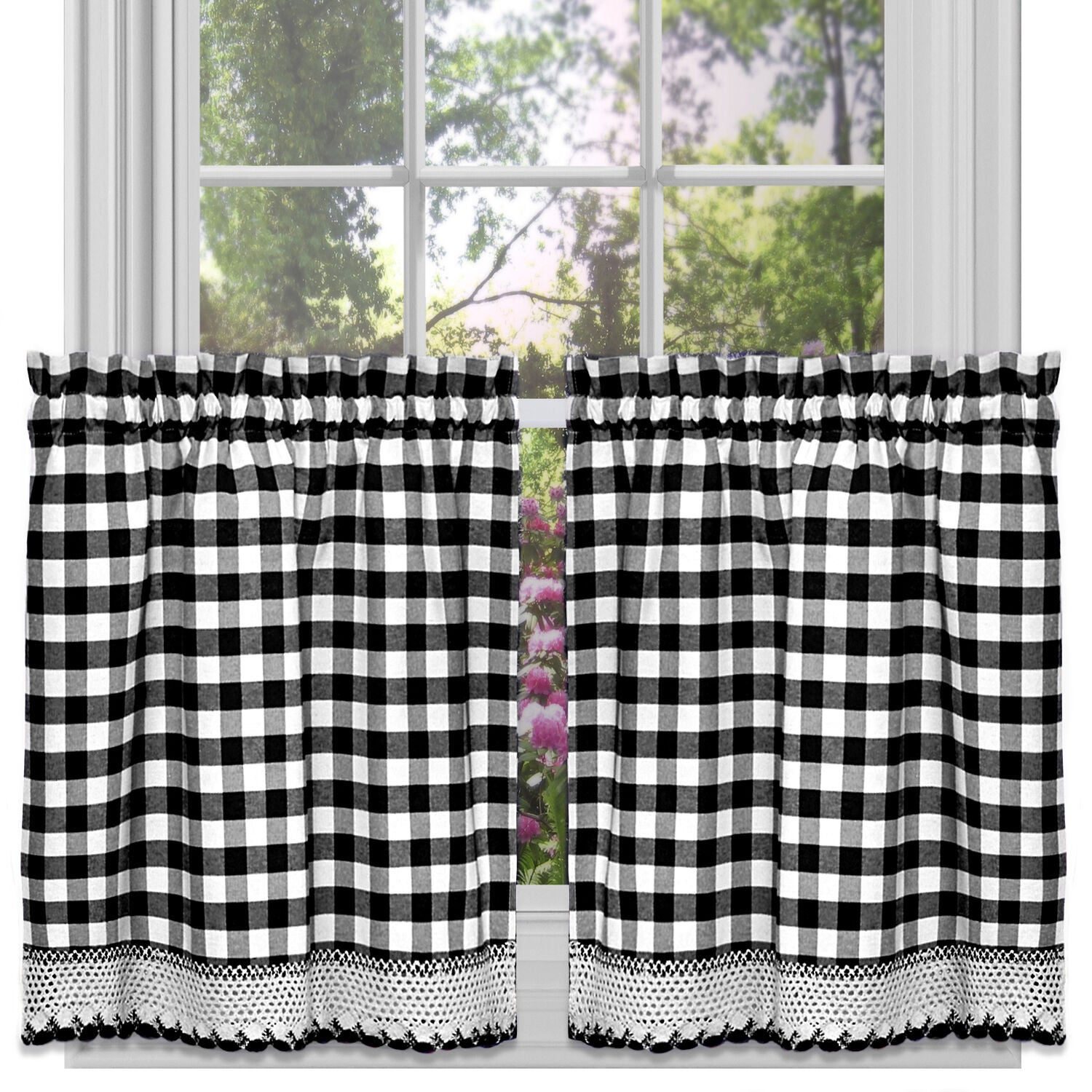 Buffalo Check Window Curtain Tier Pair, BLACK, alternate image number 1