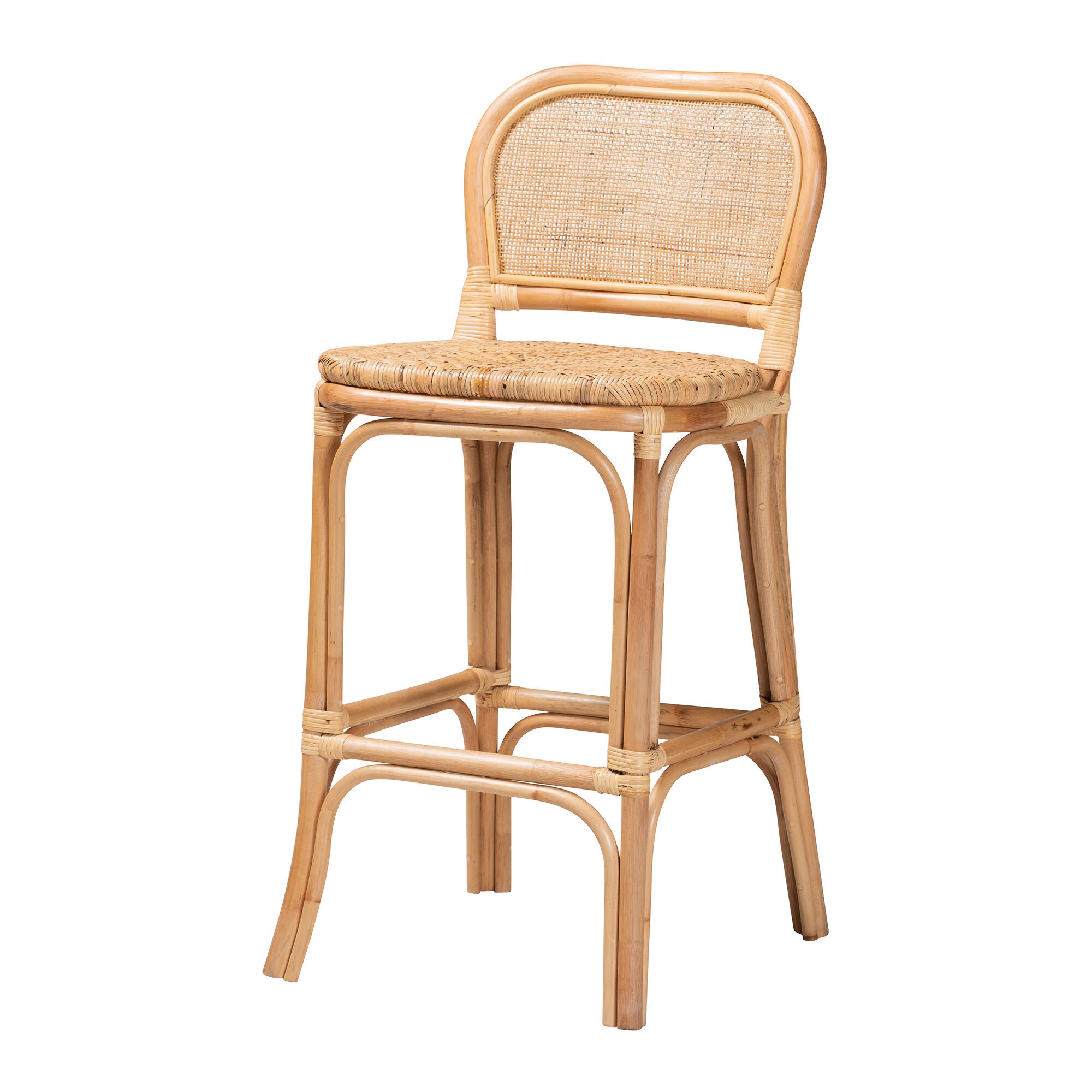 Adrena Modern Bohemian Natural Brown Rattan Bar Stool, NATURAL BROWN, alternate image number 2
