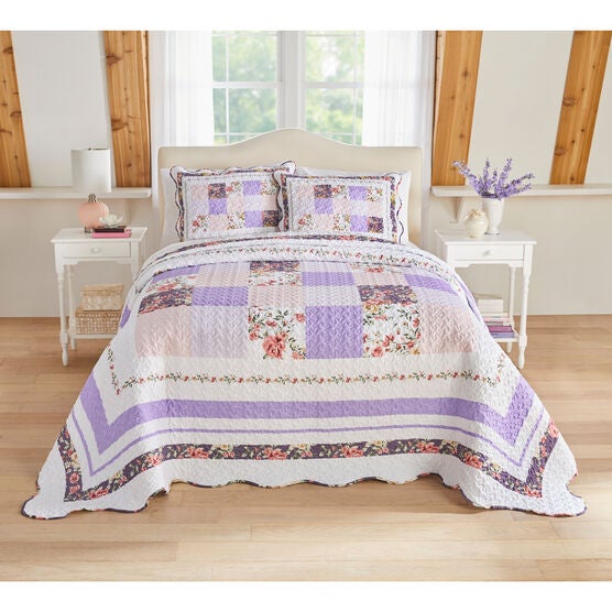 3-PC Lavender Floral Patchwork Bedspread Set, PURPLE MULTI, hi-res image number null