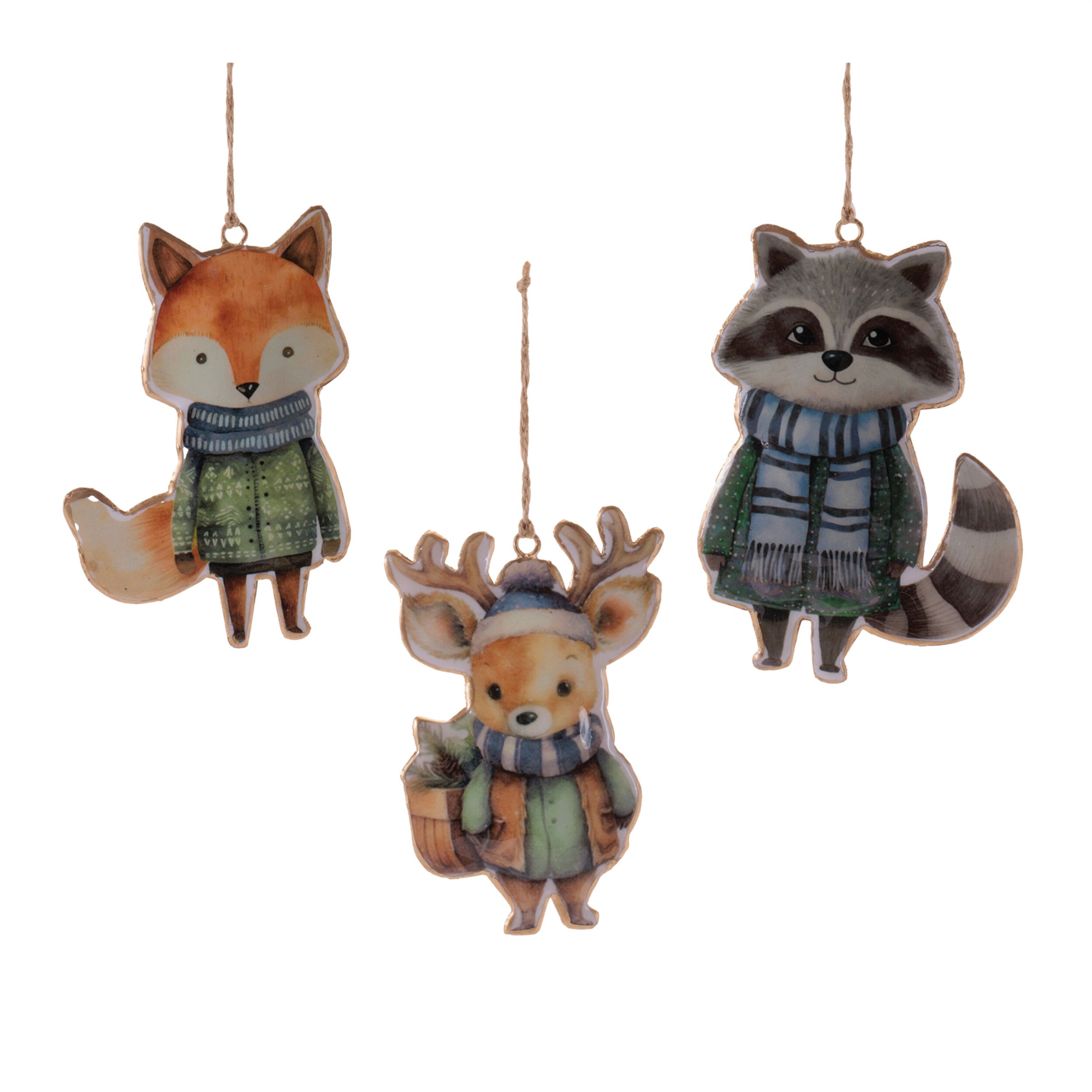 Iron Winter Animal Ornament  (Set of 6), ORANGE GREEN BLUE, hi-res image number 0