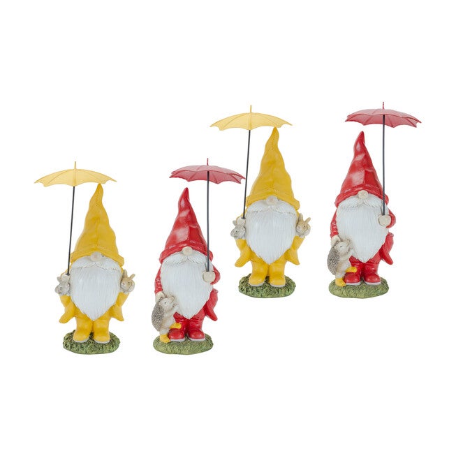 Garden Gnome With Umbrella And Woodland Animals (Set Of 4), , alternate image number null