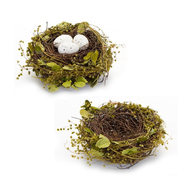 Nest and Nest with Eggs (Set of 4) 7 inchesD x 3.5 inchesH Natural/Foam, GREEN/BROWN, alternate image number null