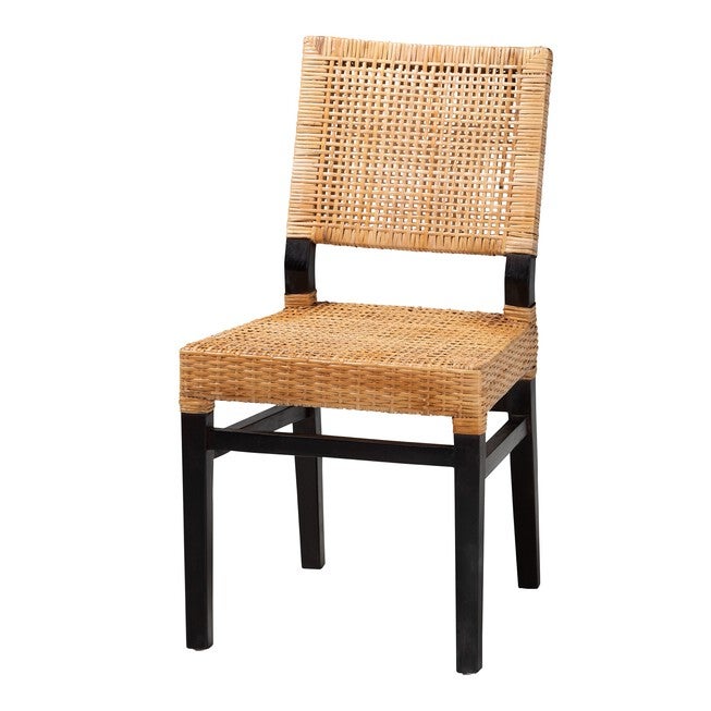 Lesia Modern Bohemian Natural Brown Rattan And Espresso Brown Mahogany Wood Dining Chair, ESPRESSO NATURAL BROWN, hi-res image number null
