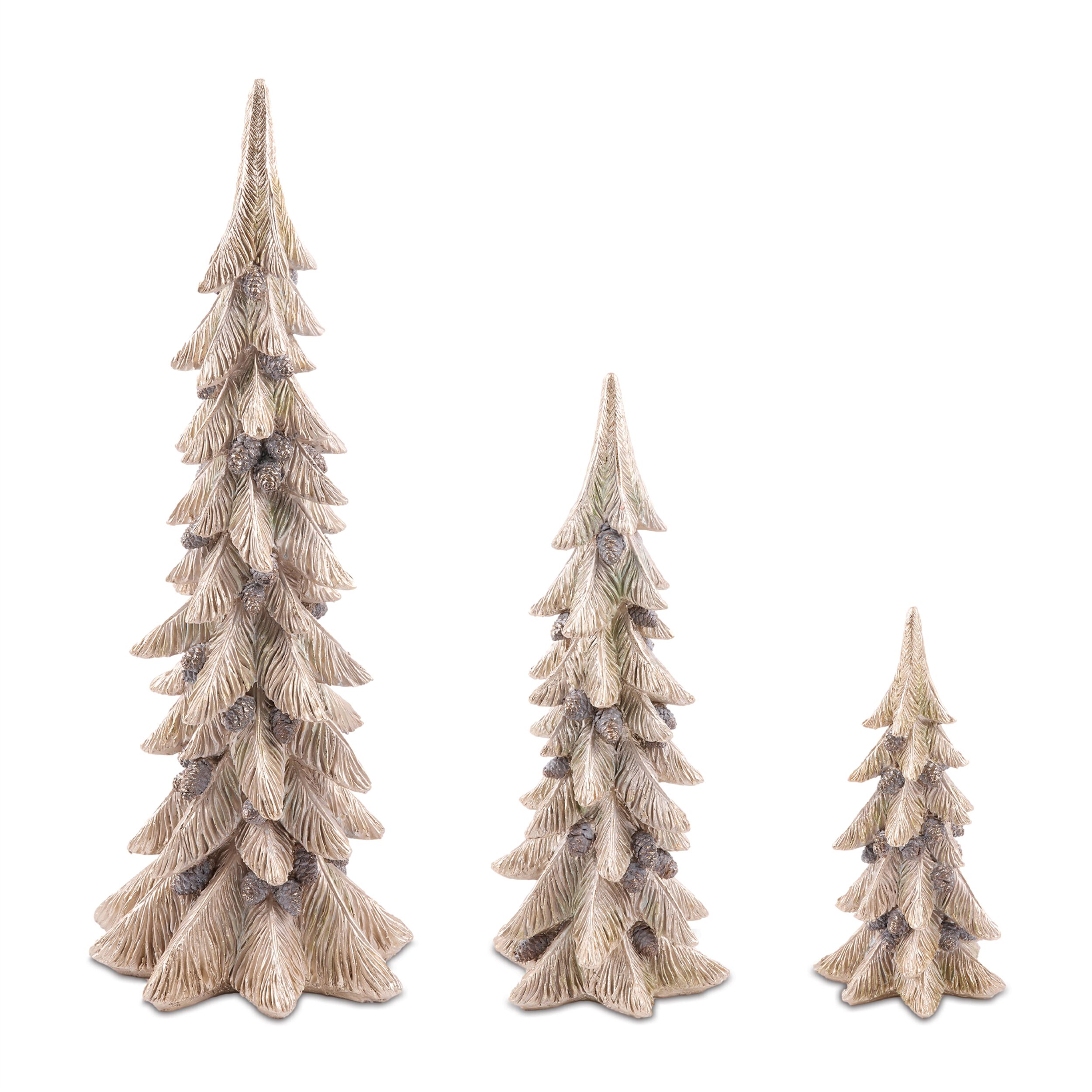 Metallic Pine Tree with Pinecones (Set of 3), GOLD, hi-res image number 0